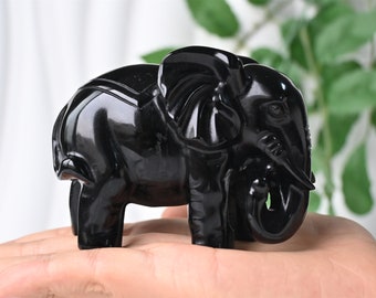 彫刻された黒曜石　装飾品 天然水晶黒曜石カラス宝石彫刻黒カラスレイキエネルギー宝石の装飾品家