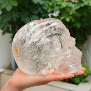 6.82LB Natural Clear Quartz Skull，Hollow out skull carved，Crystal ornament，Crystal gift，Crystal skull decor，Crystal healing SL-492