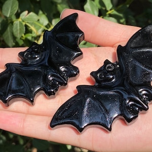 3.7&#39;&#39; Natural carved Obsidian bat，Crystal bat，Quartz Crystal，Crystal gift，Halloween gift，Hand carved skull，Crystal ornament Healing 1PC