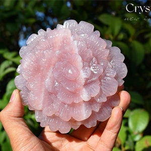 4&#39;&#39; Natural Hand carved Rose quartz Rose，Crystal Flowers，Quartz Crystal，Crystal ornament，Crystal present，Crystal Healing 1PC
