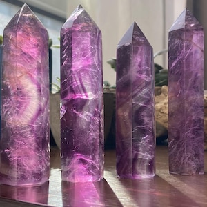 7CM+ Natural Hand carved Elixir Purple fluorite obelisk, Quartz Crystal，Christmas present，crystal obelisk wand,crystal Healing