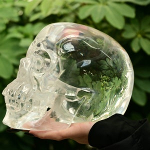 8.77LB Carved Pierced Clear Smelting Stone skull，Quartz Crystal，Clear Smelting Stone skull，Crystal Carved skull gift，healing stone SL-411