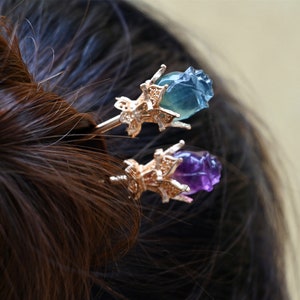 6&quot; Natural Gold Fluorite Rose hairpin，Quartz Crystal, Crystal hairpin/Crystal ornament/ Crystal Figurine//Crystal ornament 1PC