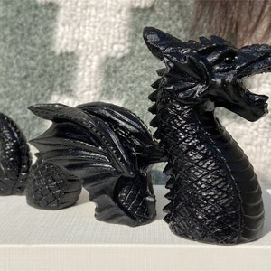 6'' Hand carved Natural Obsidian Western dragon/Obsidain Dragon skull/Crystal Dragon/Christmas crystalQuartz Crystal/Crystal Healing