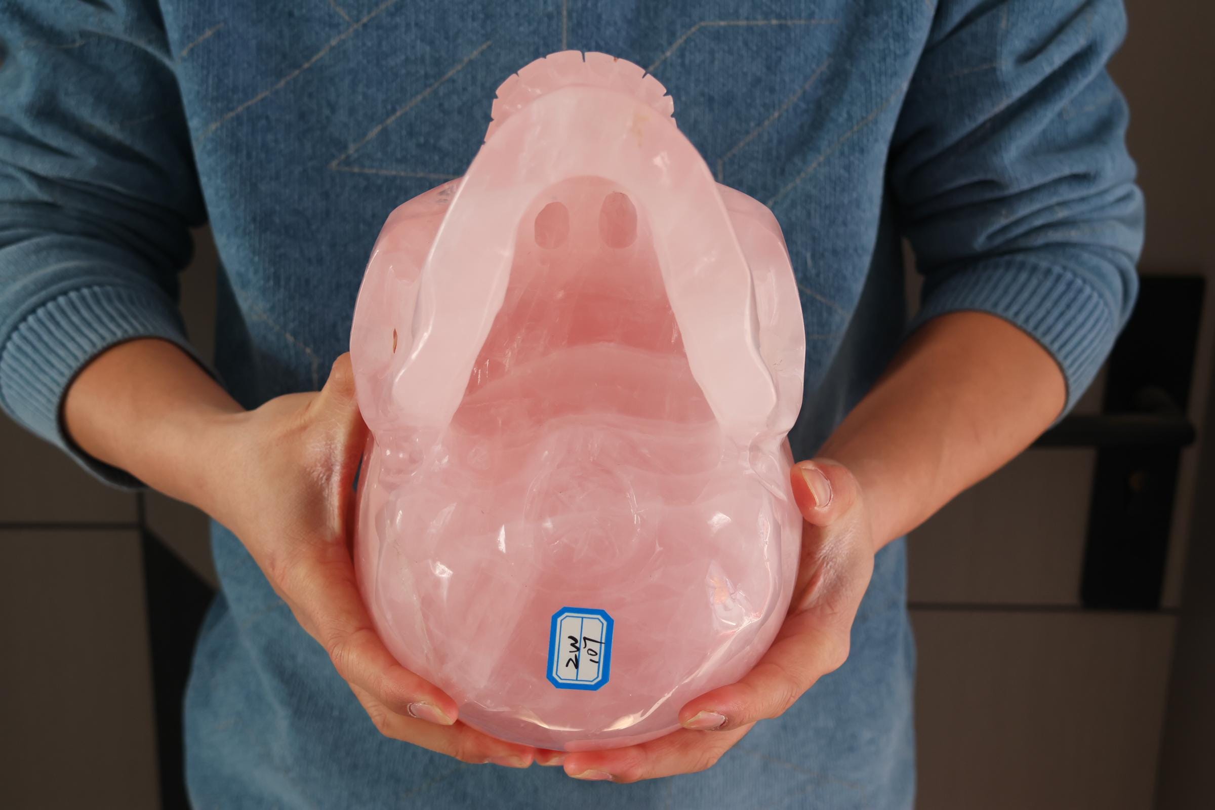 9.43kg 天然彫刻ローズクォーツスカル、クォーツクリスタル