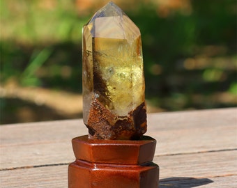 Rare！1.54LB Natural Elixir Citrine point obelisk, Quartz Crystal，crystal obelisk，Energy column，crystal Healing SA90