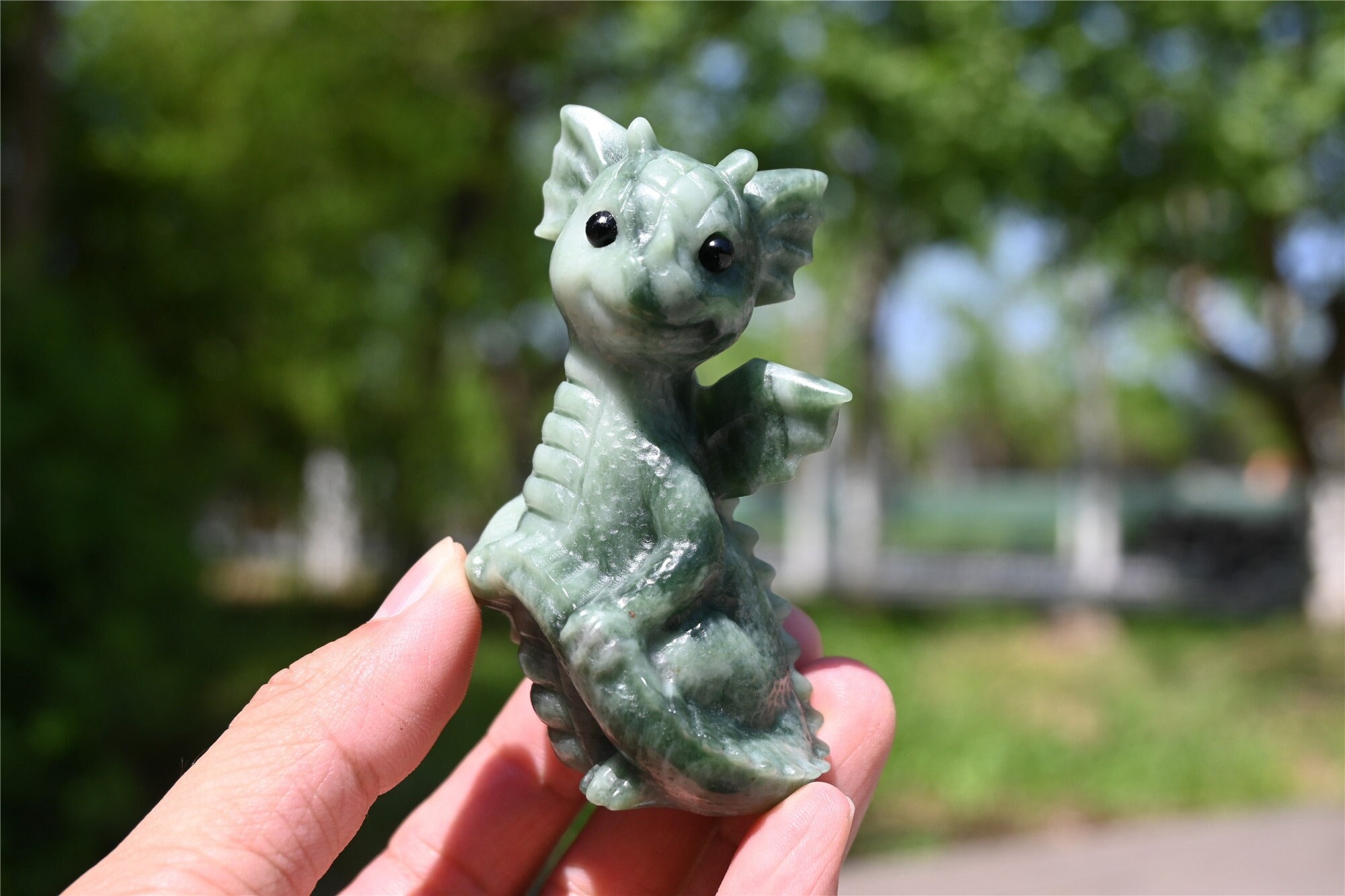 3.2'' 天然ドゥシャン翡翠ドラゴン、クリスタルドラゴン、ドラゴン