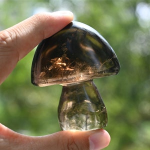 2&#39;&#39; Natural Hand carved Smokey quartz Mushroom，Quartz Crystal，crystal Mushroom，crystal Healing stone Decoration 1PC