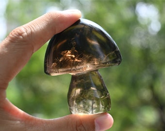 2&#39;&#39; Natural Hand carved Smokey quartz Mushroom，Quartz Crystal，crystal Mushroom，crystal Healing stone Decoration 1PC