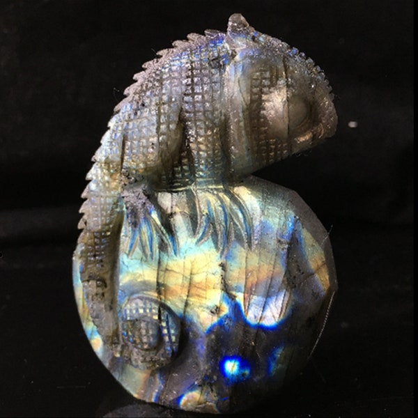 2.6'' Natural Hand Carved Labradorite Chameleon Skull Crystal Healing Statue 1PC