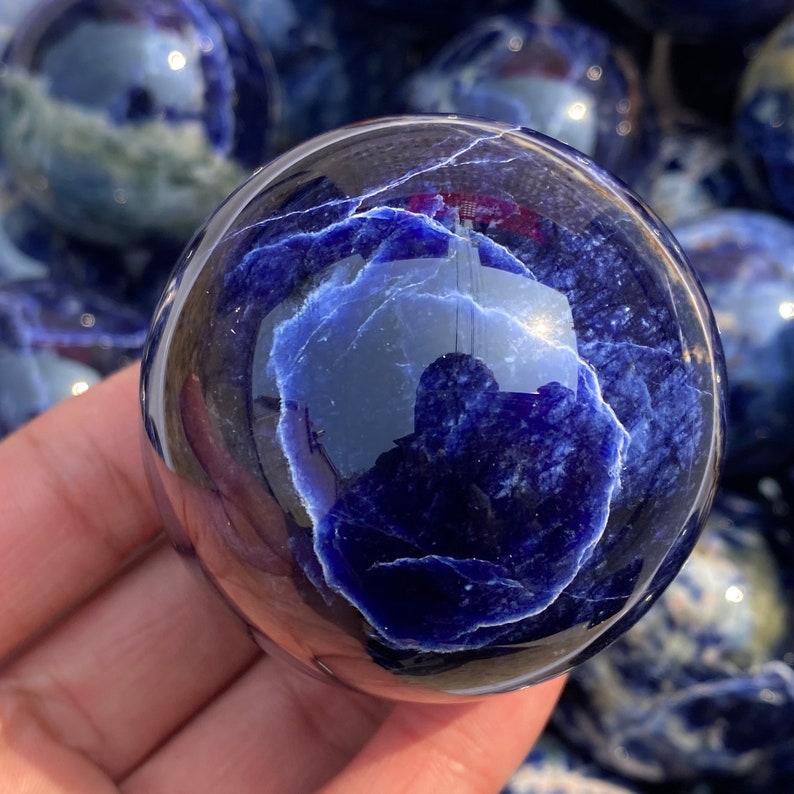 1PC 50mm Natural Sodalite ballCrystal sphereQuartz Crystal BallCrystal decorSodalite ball by handCrystal Healing crystal ball Gift image 2