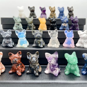 1.3&#39;&#39; Natural Hand-carved Crystal French Bulldog，Crystal dog，Crystal present，French Bulldog，Quartz crystal，Reiki Healing （Random Material）