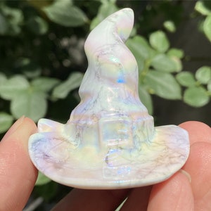 Hand Carved Howlite Witch Hat: Halloween Crystal Healing Gift