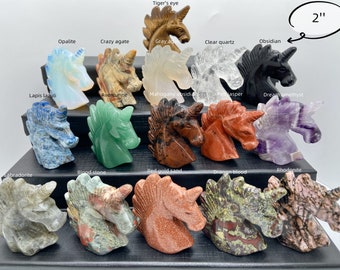 2&quot; Natural Hand Carved Crystal Unicorn，Quartz Crystal，Crystal skull，Carved skull，Crystal skull healing 1PC