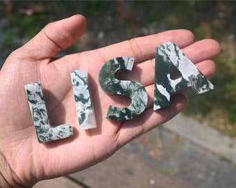 1.6'' Natural Moss agate Carved Letter,Crystal 26 letters,Ocean Grass Agate Latter,Home Decor,Reiki Healing Carving,Crystal Gifts