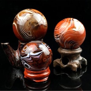 Natural Lace Agate Sphere with Base: Healing Crystal Decor (1.4&quot;)