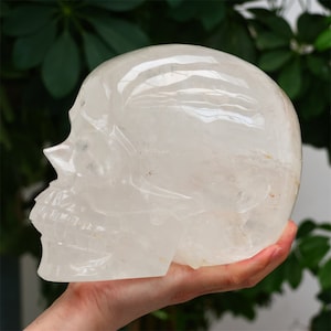 14.93LB Natural Clear Quartz Skull，Hollow out skull carved，Rutile skull，Crystal ornament，Crystal gift，Crystal skull，Crystal healing SL-526