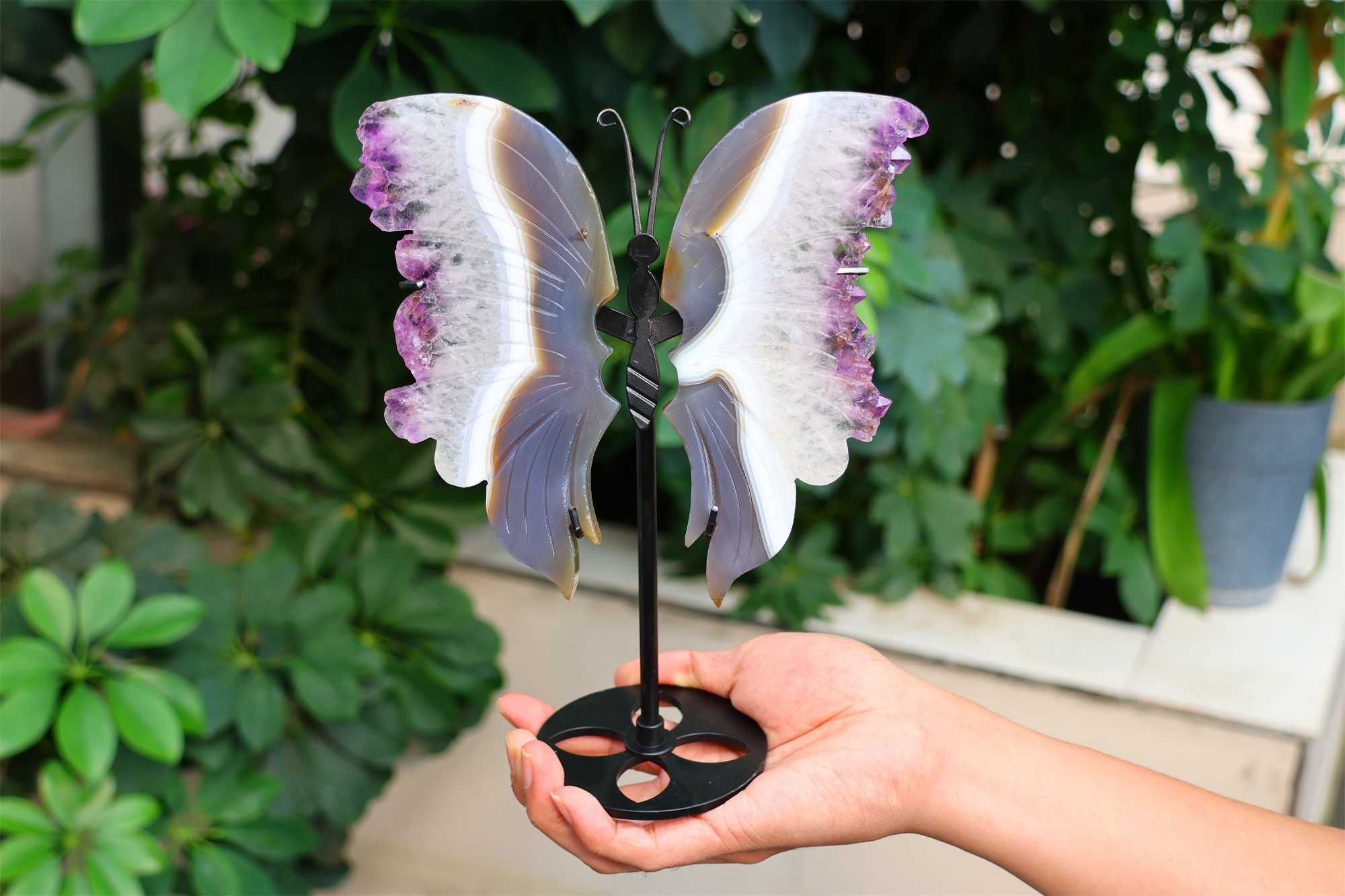 アゲートジオードバタフライウィング、クリスタル彫刻、クォーツ