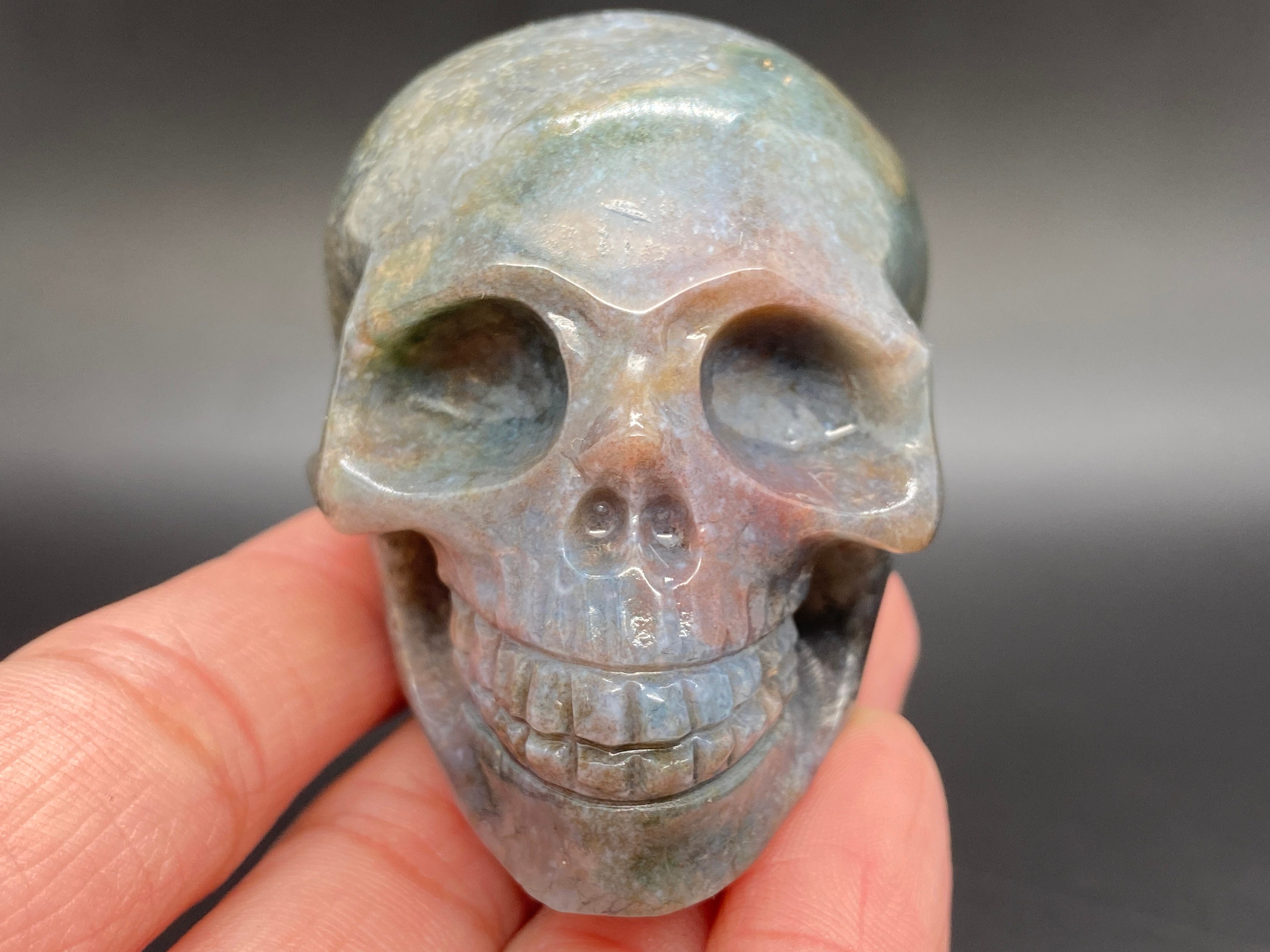 2.5'' Natural Hand Carved Ocean Jasper skull，Crystal carved skull，Quartz Crystal，crystal skull healing stone K2