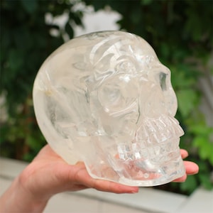 7.67LB Natural Clear Quartz Skull，Hollow out skull carved，Crystal ornament，Crystal gift，Crystal skull decor，Crystal healing SL-493