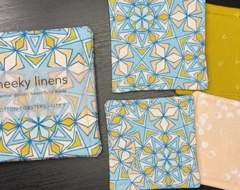 Midcentury Modern Geometric Coasters | Fabric Coasters Handmade | Retro Coasters Cotton | Set of 4