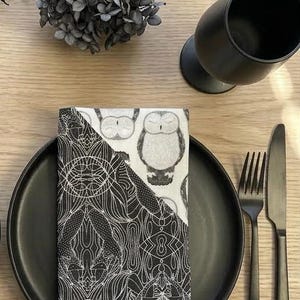 Cotton Fabric Napkins – Foxy Owl, Set of 4 | Reversible Handmade in Oregon