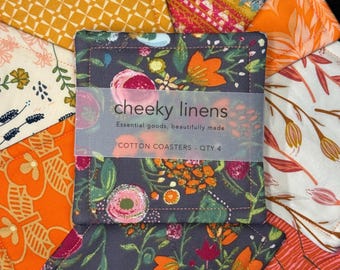 Boho Floral Fabric Coasters (Set of 4) - Handmade Absorbent Cotton Drink Coasters