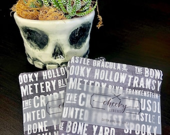 Halloween Fabric Coasters | Set of 4 | Spooky Word Coasters | Reversible Bat Coasters | Halloween Decor