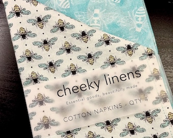 Honey Bee Cotton Napkins | Set of 4 Reusable Cloth Summer Tableware