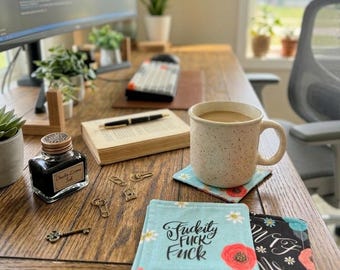 Fuckity Fuck Fuck / WTF Cotton Coasters | Cheeky Fabric Drink Coasters | Set of 4