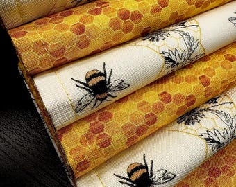 Handmade Honey Bee & Honeycomb Cotton Napkins | 100% Cotton | Set of 4