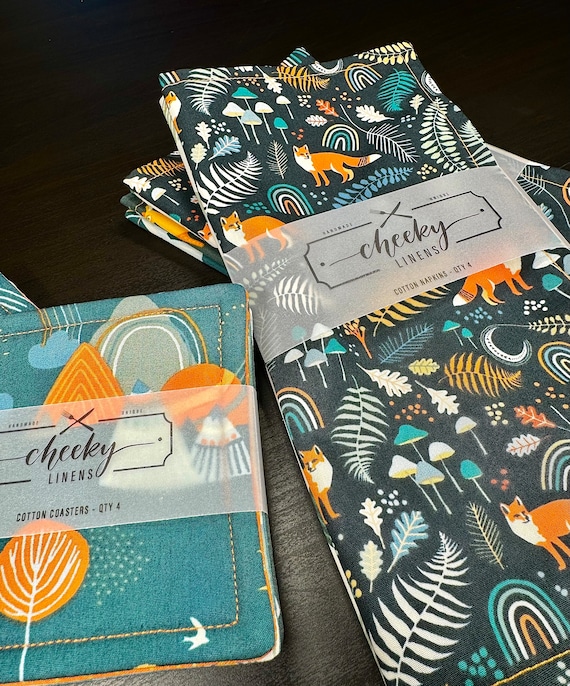 Woodland Animal Fabric Napkins – Cottagecore | Set of 4 | Reversible Cotton Cloth Napkins