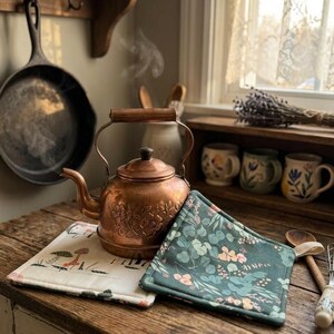 Cottagecore Pot Holder Trivet | Reversible Mushroom Wildflower Cotton Hot Pad