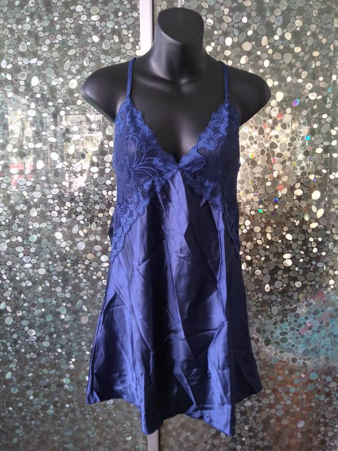 Midnight Blue Satin Teddy Babydoll Lingerie Nightgown | Etsy