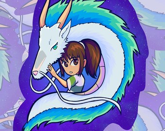 Dragon Haku and Chihiro Vinyl Sticker - Spirited Away Matte Sticker - Anime Sticker for Laptop - Haku Dragon Sticker - Water Bottle Decal
