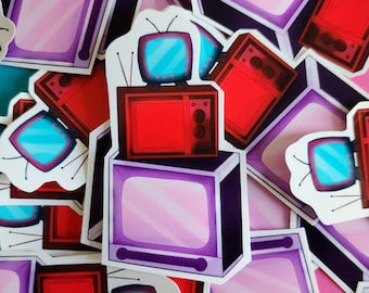 Retro klobiger Fernseher Stack Vinyl Aufkleber - Süßer Vintage Ästhetischer Matter Aufkleber - CRT TV Aufkleber für Bullet Journal - Laptop Aufkleber