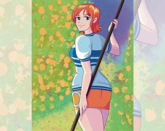 Nami Art Print - One Piece Mini Print - Anime Print - Wall Decor - Nami Wall Art - Sexy Anime Print - Otaku Room Decor - One Piece Print