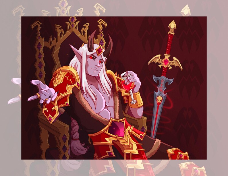 Sire Denathrius Art Print - World of Warcraft Shadowlands Print - WoW Photo Paper Mini Print - Gaming Wall Decor - Venthyr Fanart Poster