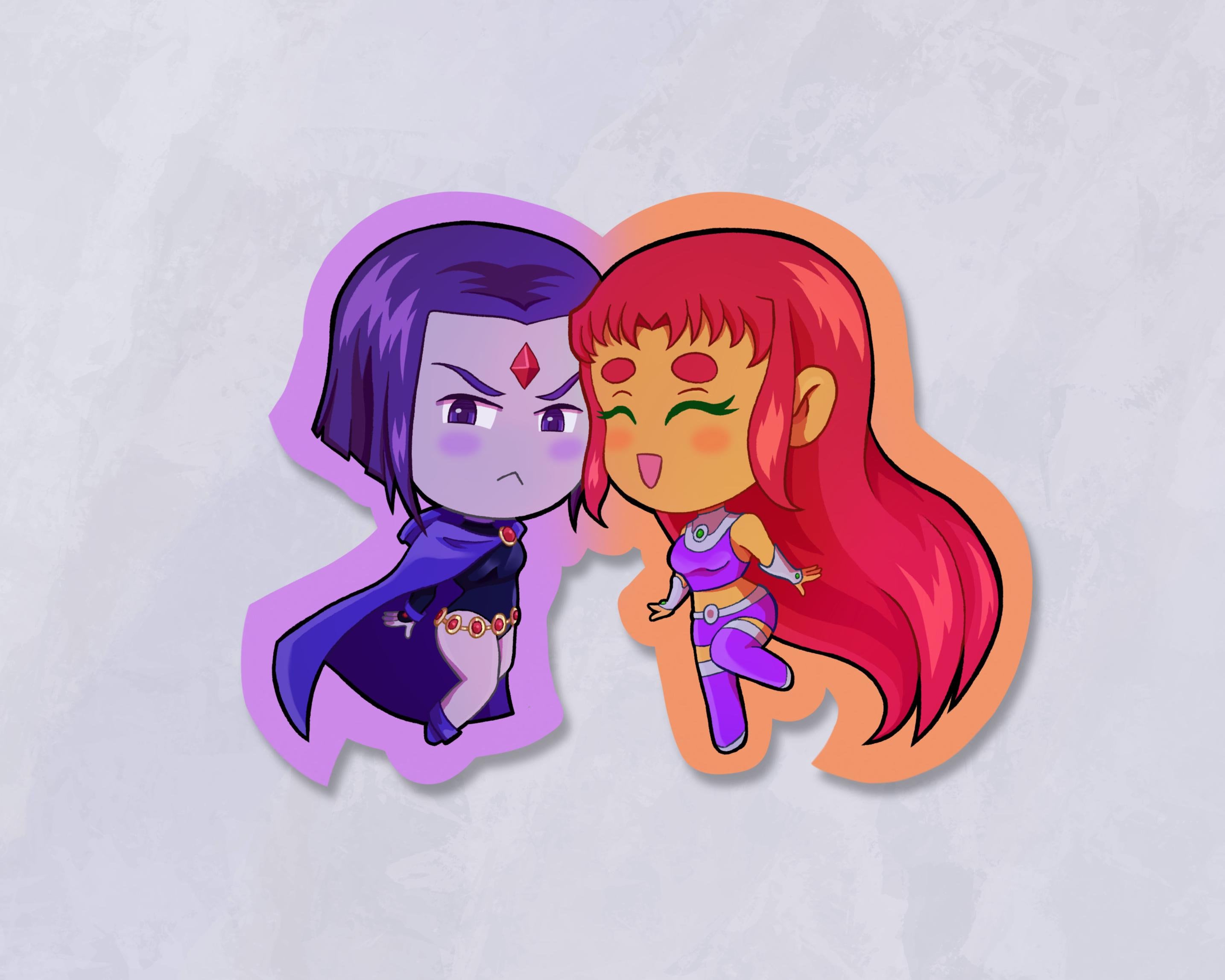 Chibi Raven/starfire Vinyl Sticker - 2000s Cartoon Sticker - Kawaii ...
