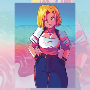 Android 18 Art Print - Dragonball Z Mini Print - Anime Print - Wall Decor