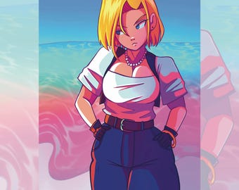 Android 18 Art Print - Dragonball Z Mini Print - Anime Print - Wall Decor