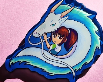 Chihiro and Dragon Haku Fridge Magnet - Spirited Away Magnet - Cute Magnet for Otaku Decor Charm - Anime Lover Gift - Kawaii Fridge Art