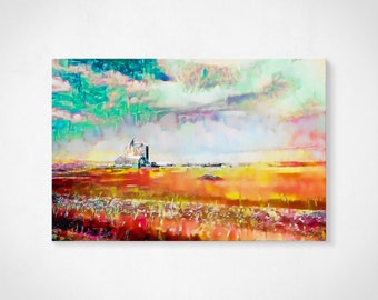 Farm Painting // Montana Field Canvas // Colorful Wall Art // Farm Wall Decoration // Digital Canvas Print // Surreal Landscape Painting
