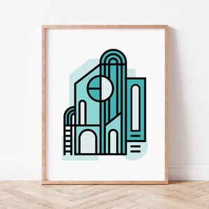 Minimalist House Print, Cyan Print, Home Decor, Print Modern Art, Modern Wall Art, Abstract House, Architecture Art, Kids Room Decor, Giclee
