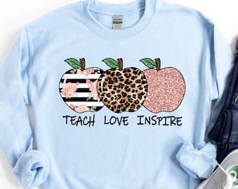 Teach Love Inspire Apple Sweatshirt //  Kindergarten Teacher Sweatshirt // Teacher Sweatshirt // Teacher Life // Teacher Gift