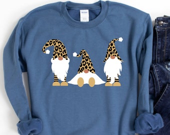 Leopard Gnome Sweatshirt, Gnome Sweater, Leopard Sweater, Cute Gnome Sweater, Gnome Gift