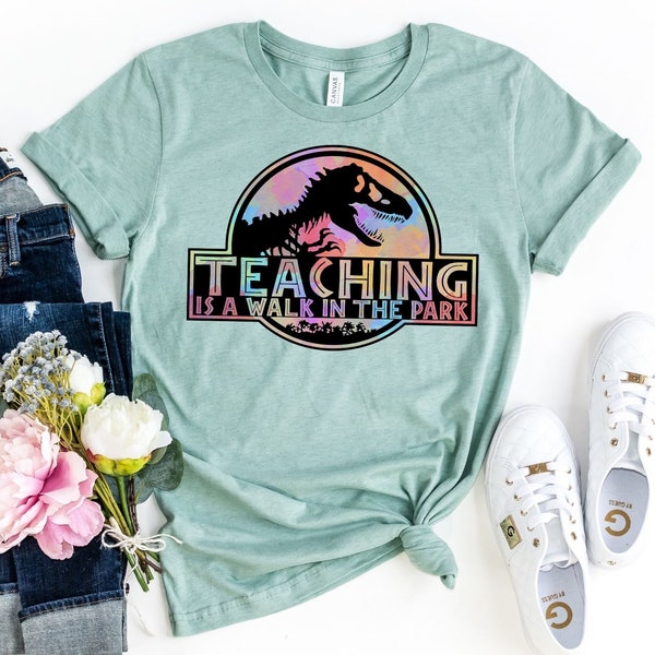 Color Teaching is a Walk in the Park //  Kindergarten Teacher Tee // Teacher Shirt // Field Trip Shirts for Teachers // Dinosaur Shirt