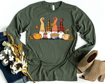 Fall Gnomes Long Sleeve Shirt: Pumpkin Autumn Design