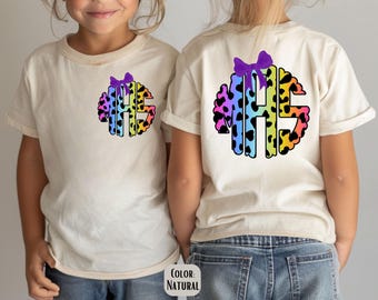 Girls Rainbow Leopard Monogram Shirt - Personalized Kids Tee