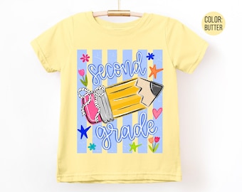 LAT Apparel Floral Pencil 2nd Grade Shirt, Girls Second Grade Shirts